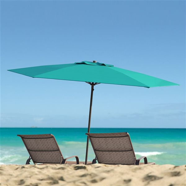 CorLiving Parasol de plage de 7,5 pieds résistant aux UV et au vent en bleu turquoise