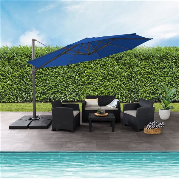 CorLiving Parasol de patio inclinable et rotatif de luxe résistant aux UV de 11,5 pieds en bleu cobalt