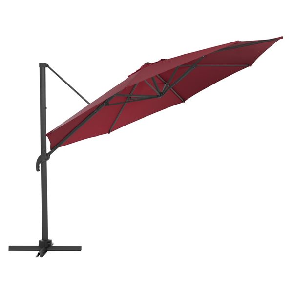 CorLiving Parasol de patio inclinable et rotatif de luxe résistant aux UV de 11,5 pieds en rouge vin