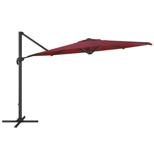 CorLiving Parasol de patio inclinable et rotatif de luxe résistant aux UV de 11,5 pieds en rouge vin