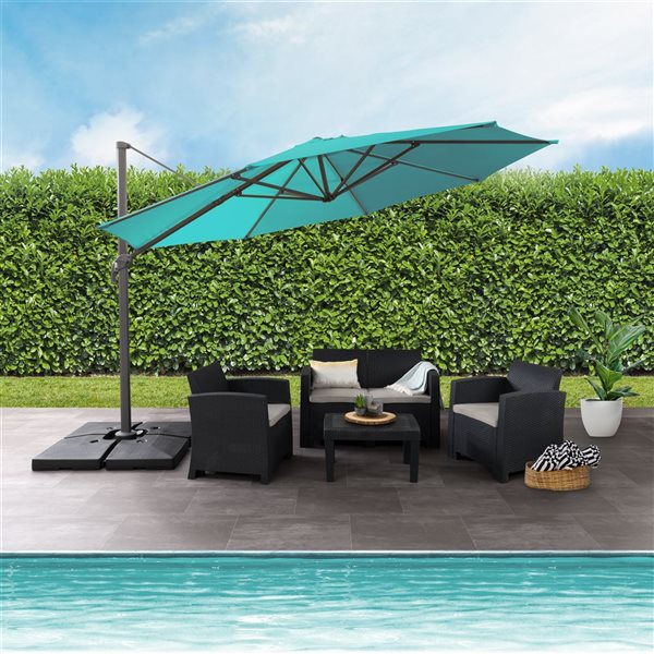 CorLiving 11.5ft Deluxe UV-Resistant Offset Titling & Rotating Patio Umbrella in Turquoise Blue