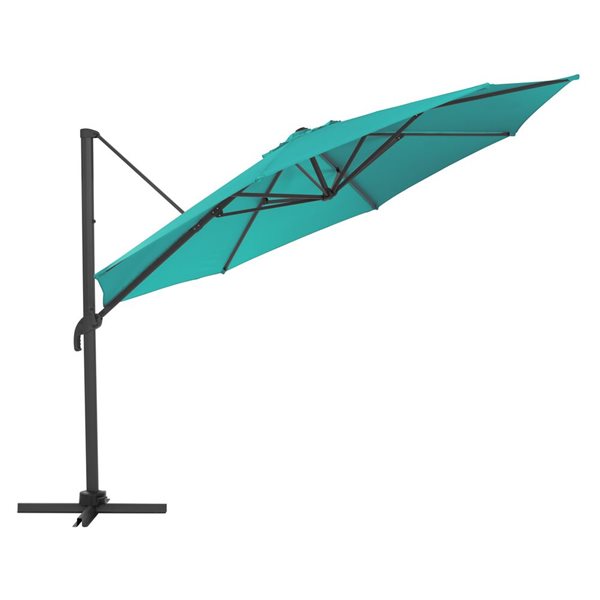 CorLiving 11.5ft Deluxe UV-Resistant Offset Titling & Rotating Patio Umbrella in Turquoise Blue