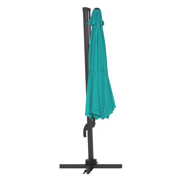 CorLiving 11.5ft Deluxe UV-Resistant Offset Titling & Rotating Patio Umbrella in Turquoise Blue