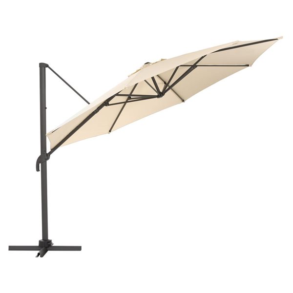 CorLiving Parasol de patio inclinable et rotatif de luxe résistant aux UV de 11,5 pieds en blanc chaud