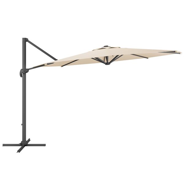 CorLiving Parasol de patio inclinable et rotatif de luxe résistant aux UV de 11,5 pieds en blanc chaud