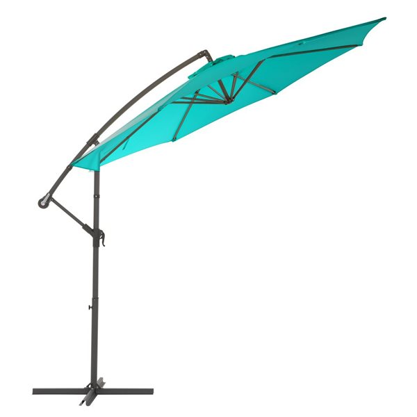 CorLiving Parasol de patio déporté résistant aux UV de 9,5 pieds en bleu turquoise