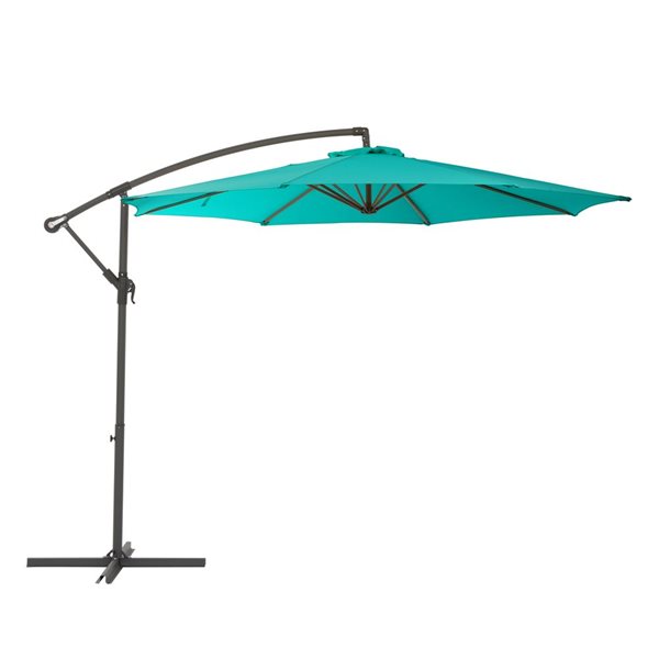 Corliving Offset Patio Umbrella, Turquoise Outdoor Umbrella
