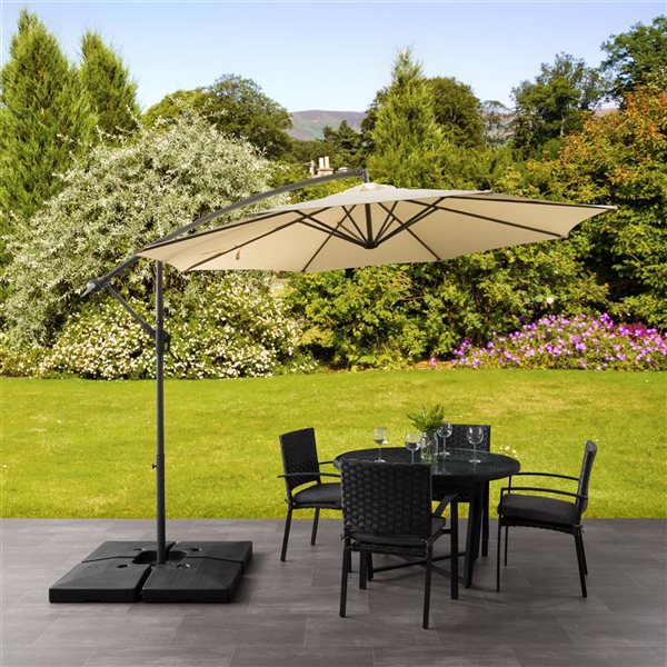 CorLiving Parasol de terrasse déporté résistant aux UV de 9,5 pi en blanc chaud