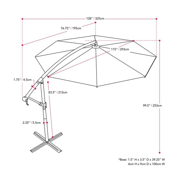 CorLiving Parasol de terrasse déporté résistant aux UV de 9,5 pi en blanc chaud