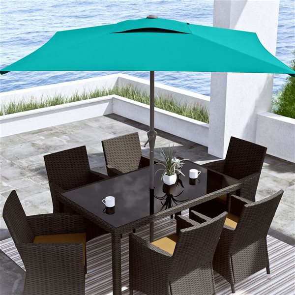 CorLiving 300-Series 9ft Square Tilting Patio Umbrella in Turquoise Blue