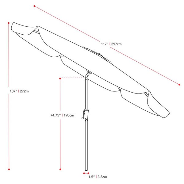 CorLiving Parasol de patio inclinable de 10 pieds en rouge cramoisi