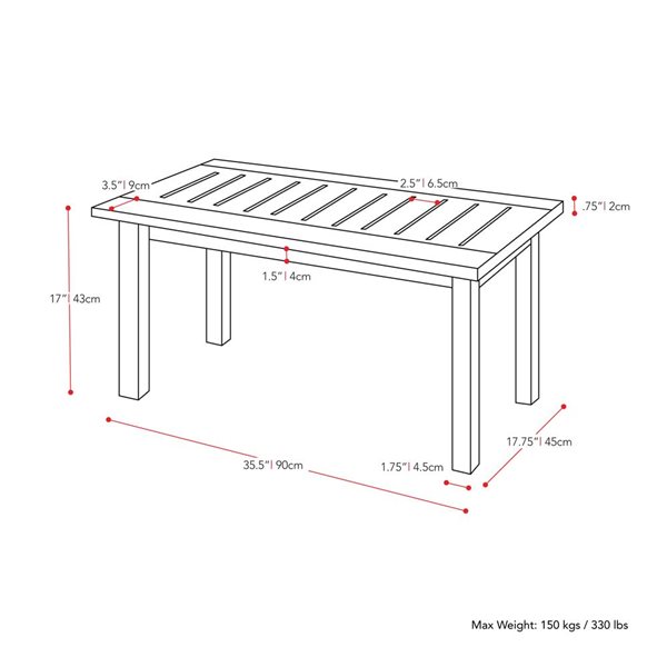 Table à café en bois dur couleur cannelle pour la terrasse de CorLiving