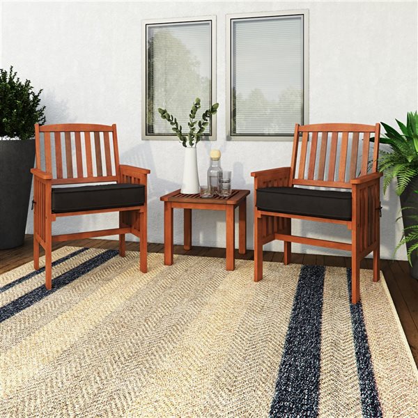 CorLiving 3pc Hardwood Outdoor Chair and Side Table Set