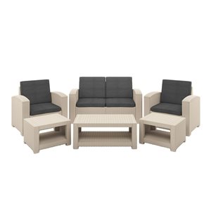 CorLiving 6pc All-Weather Beige/Dark Grey Conversation Set