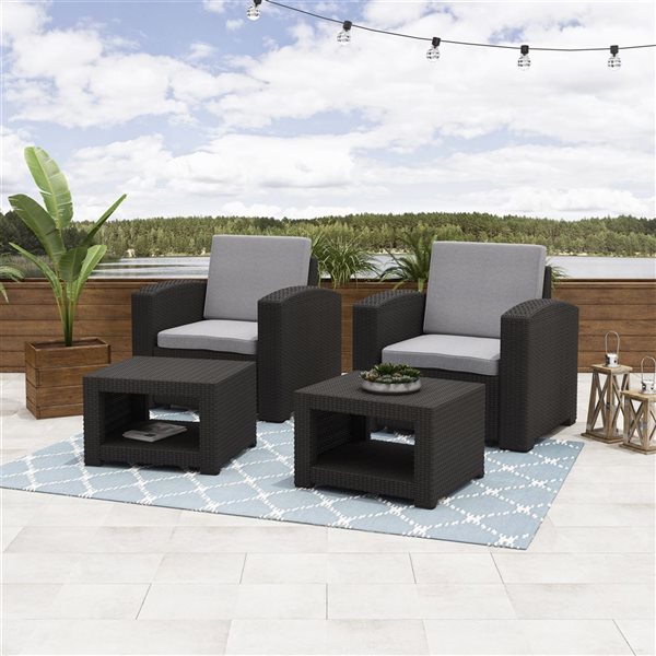 Corliving Outdoor Chair And Ottoman Set Black Plf 112 C Rona