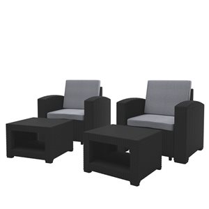 CorLiving 4pc All-Weather Black/Grey Chair and Ottoman Patio Set