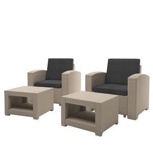 CorLiving 4pc All-Weather Beige/Dark Grey Chair and Ottoman Patio Set