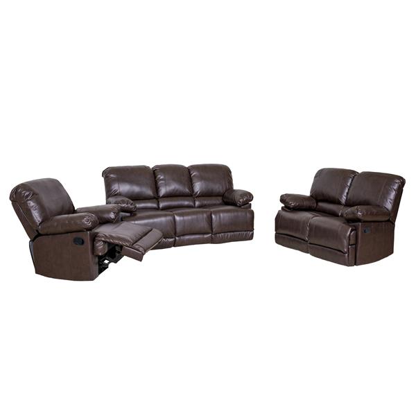 Corliving Bonded Leather Reclining Sofa, Brown Leather Recliner Sofa Set