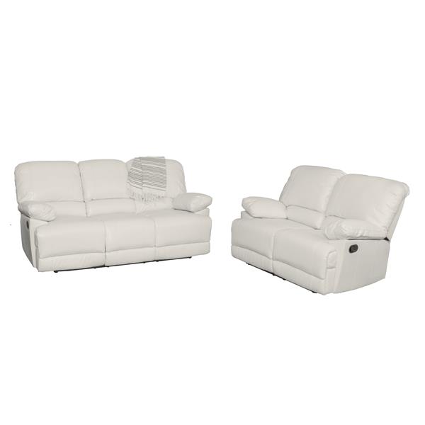 Corliving Bonded Leather Reclining Sofa, White Bonded Leather Sofa Set