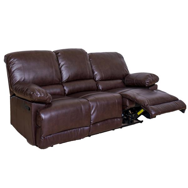 Corliving Bonded Leather Reclining Sofa, Chocolate Leather Recliner Sofa
