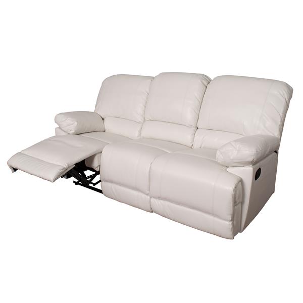 Corliving Bonded Leather Reclining Sofa, White Bonded Leather Sofa