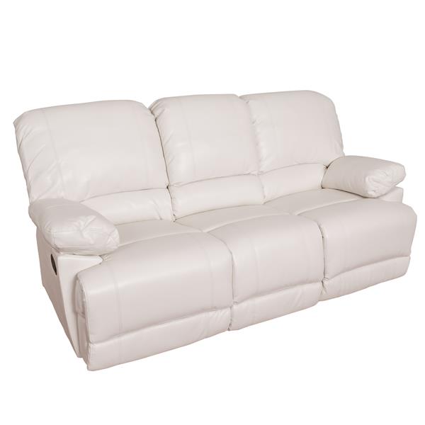 Corliving Bonded Leather Reclining Sofa, White Leather Reclining Sofa