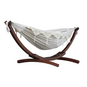 Hamac de coton double avec support en pin de Vivere, naturel, 8 pi