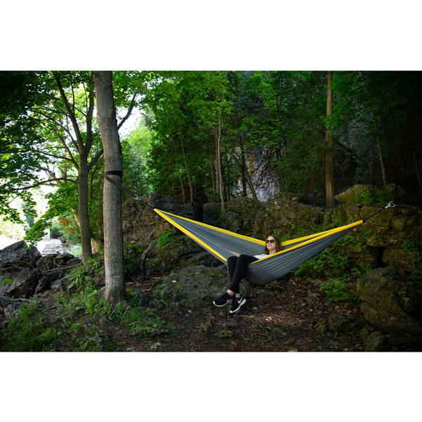 Vivere Parachute Hammock Double - Grey and Yellow - 128-in