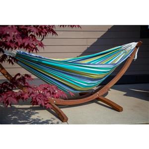 Vivere Double Cotton Hammock with Pine Stand - Cayo Reef - 8-ft