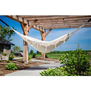 Vivere Brazilian Style Hammock Double -Natural with Fringe - 12-ft