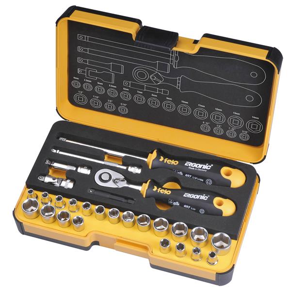 Felo Stubby Ergonic® Standard/Metric Ratchet Set - 27-Piece