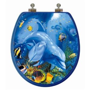 Topseat Toilet Seat with High Res 3D Image - Round - Dolphins