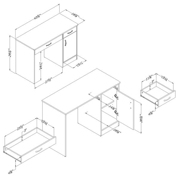 South Shore Furniture Axess Desk - 43.75-in x 19-in x 30-in - White