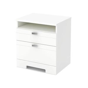 South Shore Furniture Reevo Nightstand with Cord Catcher - White