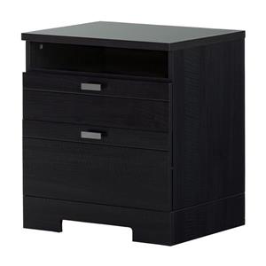 South Shore Furniture Reevo Nightstand with Cord Catcher - Black Onyx