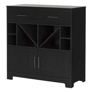 South Shore Furniture Vietti Bar Cabinet and Bottle Storage - Black Oak