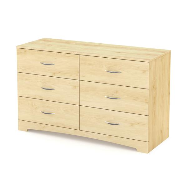 6 Drawer Double Dresser Natural Maple, Contemporary Maple Dresser
