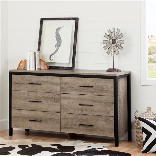 South Shore Furniture Munich 6-Drawer Double Dresser - Weathered Oak and Black