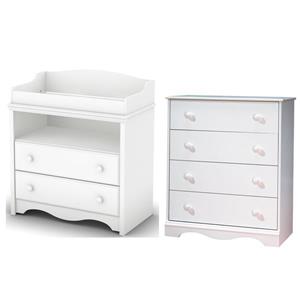 South Shore Furniture Angel Changing Table and 4-Drawer Chest Set - White