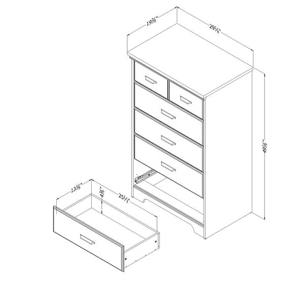 South Shore Furniture Versa 5-Drawer Chest - 29.75-in x 19.50-in x 49.25-in - Oak