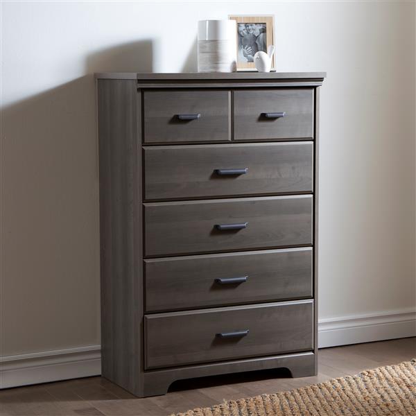 South Shore Furniture Versa 5-Drawer Chest - 29.75-in x 19.50-in x 49.25-in - Gray Maple