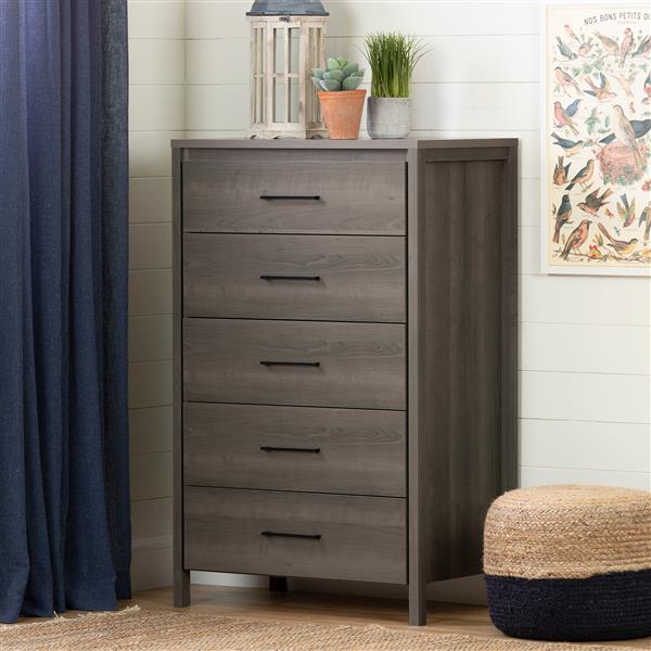 South Shore Furniture Gravity 5-Drawer Chest - 31.12-in x 18.87-in x 49-in - Gray Maple