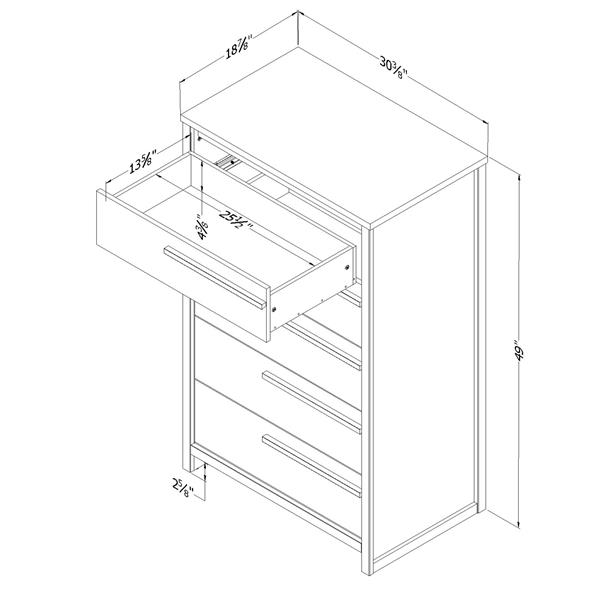 South Shore Furniture Tao 5-Drawer Chest - 30.5-in x 19-in x 49-in - Gray Oak