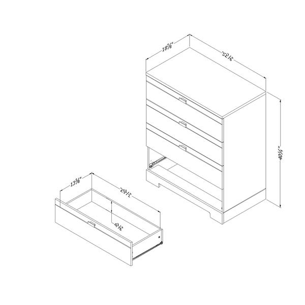 Commode 4 tiroirs Reevo, 32,87 po x 18,87 po x 40,25 po, blanc