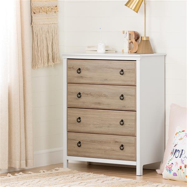 South Shore Furniture Catimini 4-Drawer Chest - 29.63-in x 19.38-in x 40-in - White and Oak