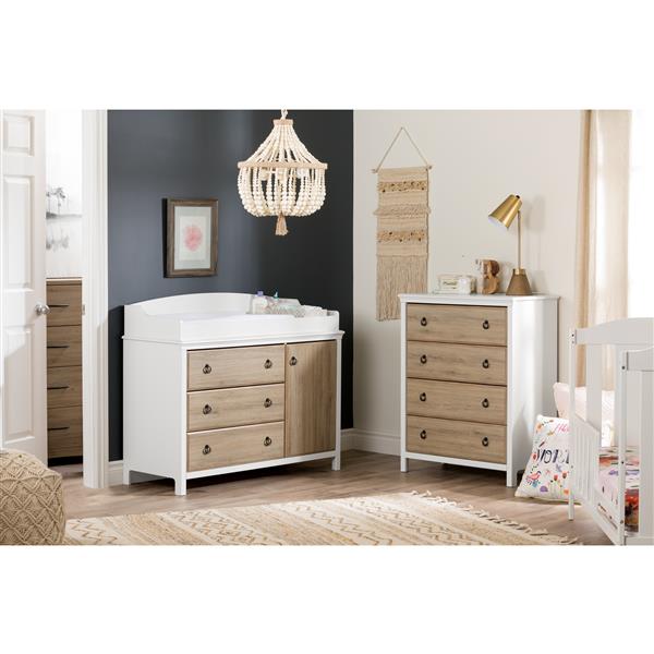 South Shore Furniture Catimini 4-Drawer Chest - 29.63-in x 19.38-in x 40-in - White and Oak