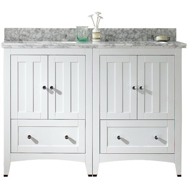 American Imaginations Shaker 47.5-in White Double Sink Bathroom Vanity Set with White Quartz Top