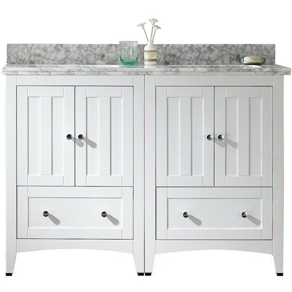 American Imaginations Shaker 47.5-in Double Sink Bathroom Vanity Set in White with White Quartz Top