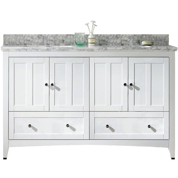 American Imaginations Shaker 59in Double Sink White Bathroom Vanity