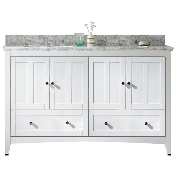 American Imaginations Shaker 59-in White Double Sink Bathroom Vanity with White Quartz Top